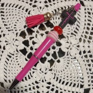 Handcrafted Pink Beaded Pen with Tassel Charm